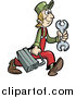 Clip Art of a Handy Man or Mechanic Carrying a Tool Box by Frisko