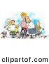 Clip Art of a Happy Family Feeding Pigeons at the Park by Djart