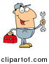 Clip Art of a Happy White Mechanic Man with a Tool Box and Wrench by Hit Toon