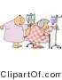 Clip Art of a Hospitalized Elderly Man and Woman Walking with IV Drip Lines in a Hospital by Djart