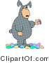 Clip Art of a Man Wearing an Colorful Easter Costume and Holding a Decorated Easter Egg by Djart
