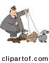 Clip Art of a White Businessman Walking Four Dogs on Leashes by Djart