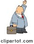 Clip Art of a White Businessman with Briefcase Trying to Wave down a Taxi in a Big City by Djart