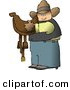 Clip Art of a White Cowboy Carrying a Brown Leather Horse Saddle by Djart