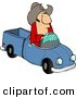 Clip Art of a White Cowboy Driving a Small Toy Pickup Truck by Djart