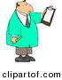 Clip Art of a White Male Doctor Reading Checklist on Clipboard and Holding a Pencil by Djart