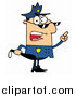 Clip Art of a White Male Police Officer Holding a Club and Yelling by Hit Toon