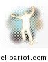 Clip Art of a White Silhouetted Man Leaping over a Brown and Blue Dotted Grunge Background on White by Arena Creative