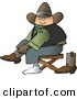 Clip Art of a Young Cowboy Putting Boots on Feet by Djart