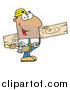 Clip Art of AHispanic Construction Worker Carrying a Wood Board by Hit Toon