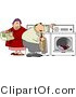 Clip Art of an Overweight Man and Woman Washing Their Laundry Together on Laundry Day by Djart