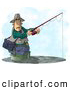 Clip Art of AWhite Man Fishing in a Lake with a Standard Rod and Reel Fishing Pole by Djart