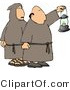 Clip Art of Monks Wearing Brown Robes and Holding a Lit Lantern at Night by Djart