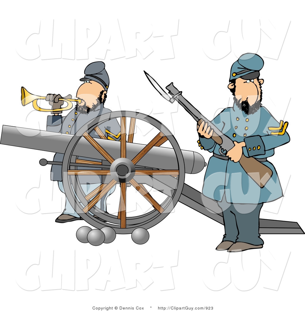 Clip Art of Two Civil War Soldiers Holding a Loaded Rifle and Playing a ...