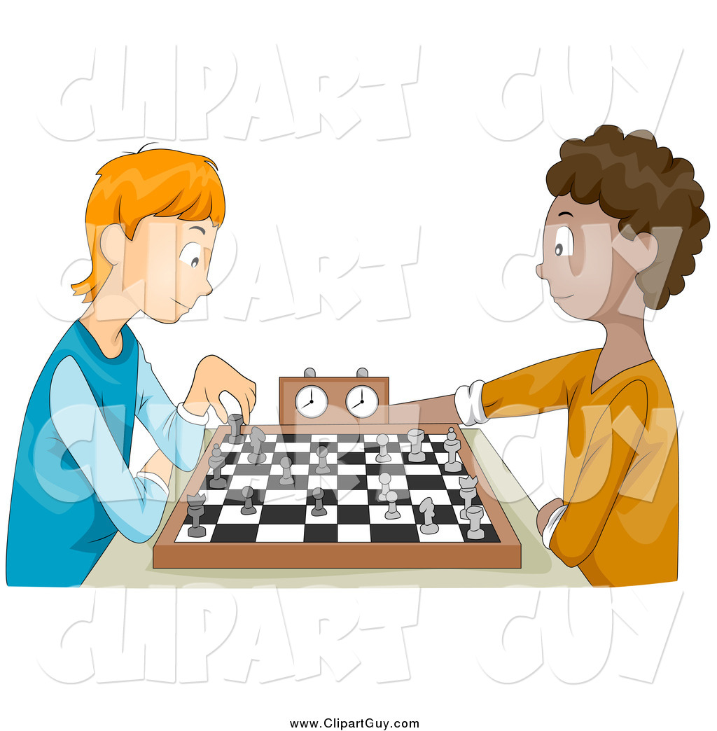 Мальчики играют шахматы Clipart
