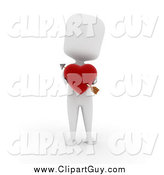 Clip Art of a 3d White Person Holding a Heart with Cupids Arrow by BNP Design Studio