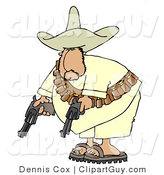 Clip Art of a Bandit Pointing His Two Pistols Towards the Ground by Djart