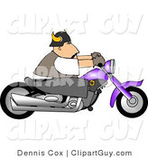 Clip Art of a Biker Riding a Purple Motorcycle to the Right by Djart