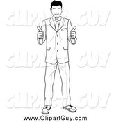 Clip Art of a Black and White Satisified Customer or Boss Smiling and Giving Two Thumbs up by AtStockIllustration