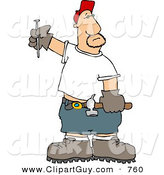 Clip Art of a Bored Male Carpenter with a Hammer and Nail, Ready to Work by Djart