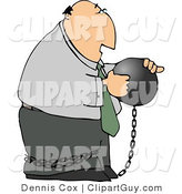 Clip Art of a Businessman Criminal Wearing a Ball and Chain and Looking at the Ball by Djart