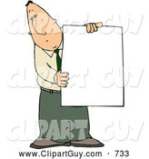 Clip Art of a Businessman Holding a Blank Poster Board Sign, on White by Djart