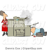 Clip Art of a Businesswoman Watching a Handyman Fix Her Broken Photocopy Machine by Djart