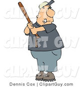 Clip Art of a Caucasian Angry Male Baseball Batter Holding the Bat Aggressively and Getting Ready to Swing at the Ball by Djart