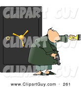 Clip Art of a Caucasian Armed Man Guarding a Safe Full of Family Jewels by Djart