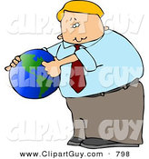Clip Art of a Caucasian Businessman Pointing out America on a Globe by Djart