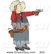Clip Art of a Caucasian Cowboy Covering His Ear While Shooting a Loud Gun by Djart