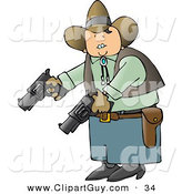 Clip Art of a Caucasian Cowboy Holding and Pointing Two Pistols Towards the Ground by Djart