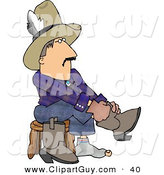 Clip Art of a Caucasian Cowboy Putting Boots on Feet by Djart