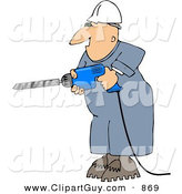 Clip Art of a Caucasian Male Construction Worker Drilling into a Wall by Djart