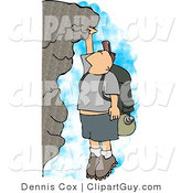 Clip Art of a Caucasian Male Hiker Hanging on a Mountainside Cliff by Djart