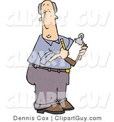 Clip Art of a Caucasian Male Manager Taking Notes with a Pencil and Clipboard by Djart