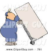 Clip Art of a Caucasian Male Mover Moving a Heavy Refrigerator/Freezer with a Dolly by Djart