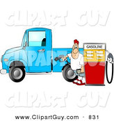 Clip Art of a Caucasian Man at the Gas Station Pumping Diesel Fuel into His Pickup Truck by Djart