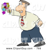 Clip Art of a Caucasian Man Holding a Colorful Bouquet of Flowers with a Grin on His Face by Djart