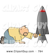 Clip Art of a Caucasian Man Lighting the Fuse on His Model Rocket by Djart