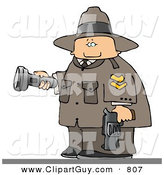 Clip Art of a Caucasian Ranger Armed with a Gun and Pointing a Flashlight by Djart