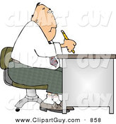 Clip Art of a Chubby Businessman Working at a Desk by Djart
