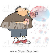 Clip Art of a Chubby White Boy or Man Blowing Transparent and Colorful Bubbles by Djart