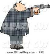 Clip Art of a Convicted Male Criminal Pointing and Shooting a Gun and Looking Right by Djart