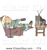 Clip Art of a Couch Potato Man in His Pajamas Holding the TV Remote Controller by Djart