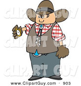 Clip Art of a Cowboy Checking His Stopwatch for the Time by Djart