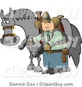 Clip Art of a Cowboy Man Standing Beside His Horse and Pointing Guns Towards the Ground by Djart