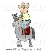 Clip Art of a Cowboy Riding High on a Gray Horse to the Left by Djart