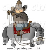 Clip Art of a Cowboy Sitting on Horse Saddle Backwards While Holding Reins by Djart