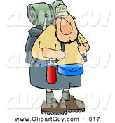 Clip Art of a Curious and Adventurous Male Hiker Carrying Backpack and Camping Gear by Djart